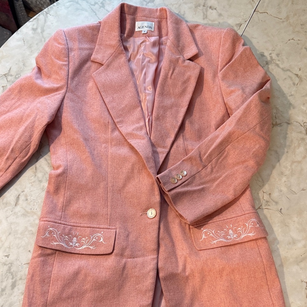 Agenda Blush Pink Blazer with Pocket Embroidery
